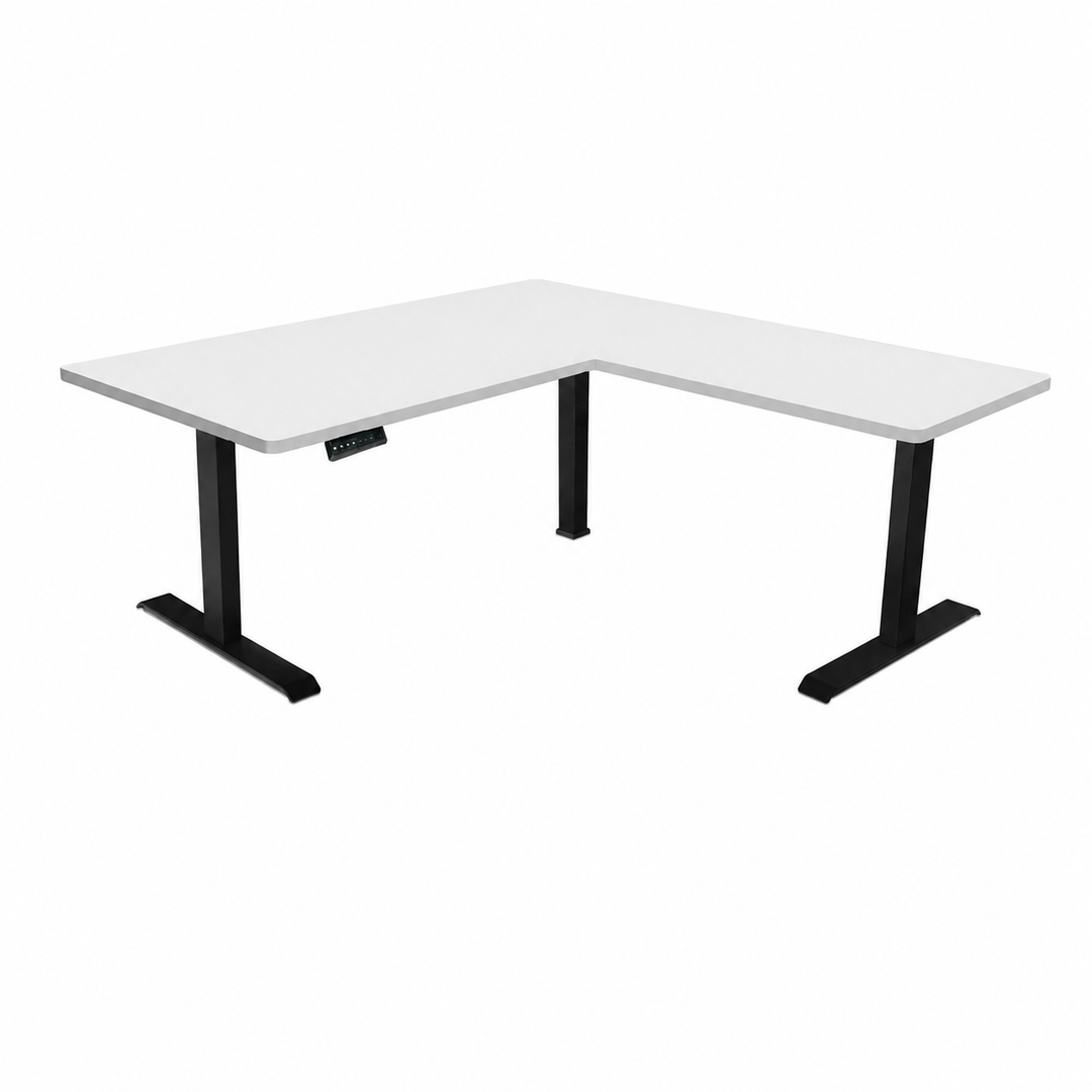 Desk One L-Shaped Standing Desk - Triple Motor 3-Leg Sit-Stand Desk with Dual Tabletop