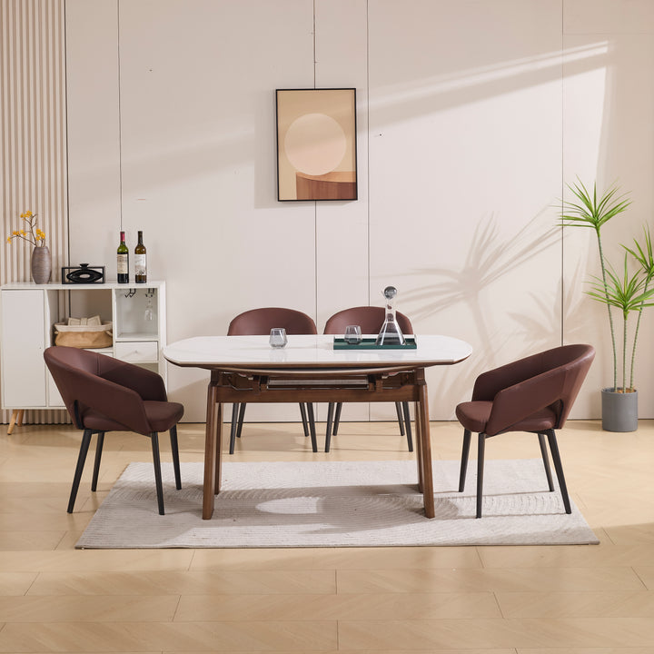 Desk One Orbit Extend - Round Extendable Dining Table in White Sintered Stone and Walnut Wood