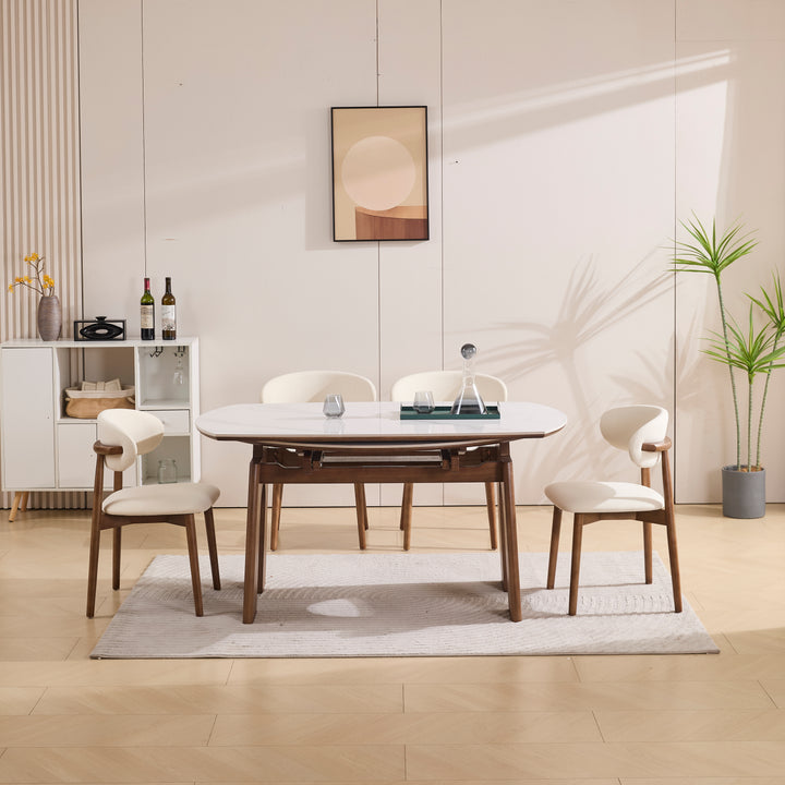 Desk One Orbit Extend - Round Extendable Dining Table in White Sintered Stone and Walnut Wood