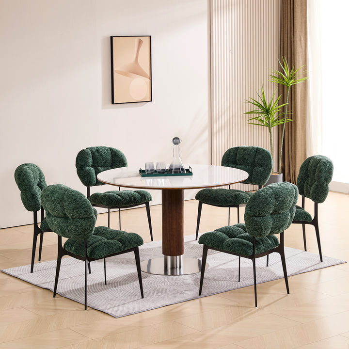 Desk One Halo - Round Dining Table in White Sintered Stone and Walnut Wood
