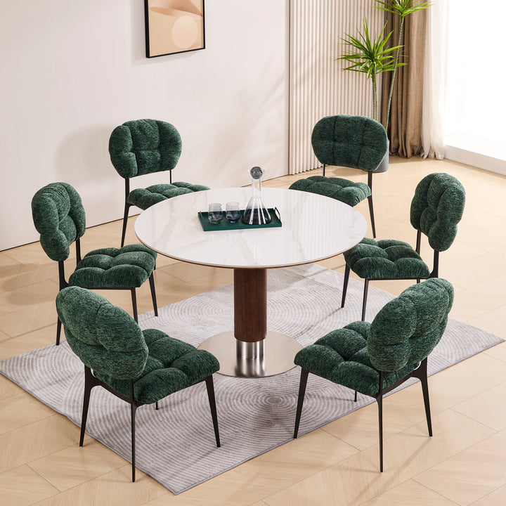 Desk One Clover Dining Chair – Green Chenille and Black Metal Frame
