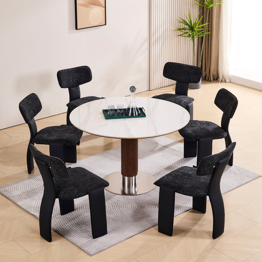 Desk One Halo - Round Dining Table in White Sintered Stone and Walnut Wood