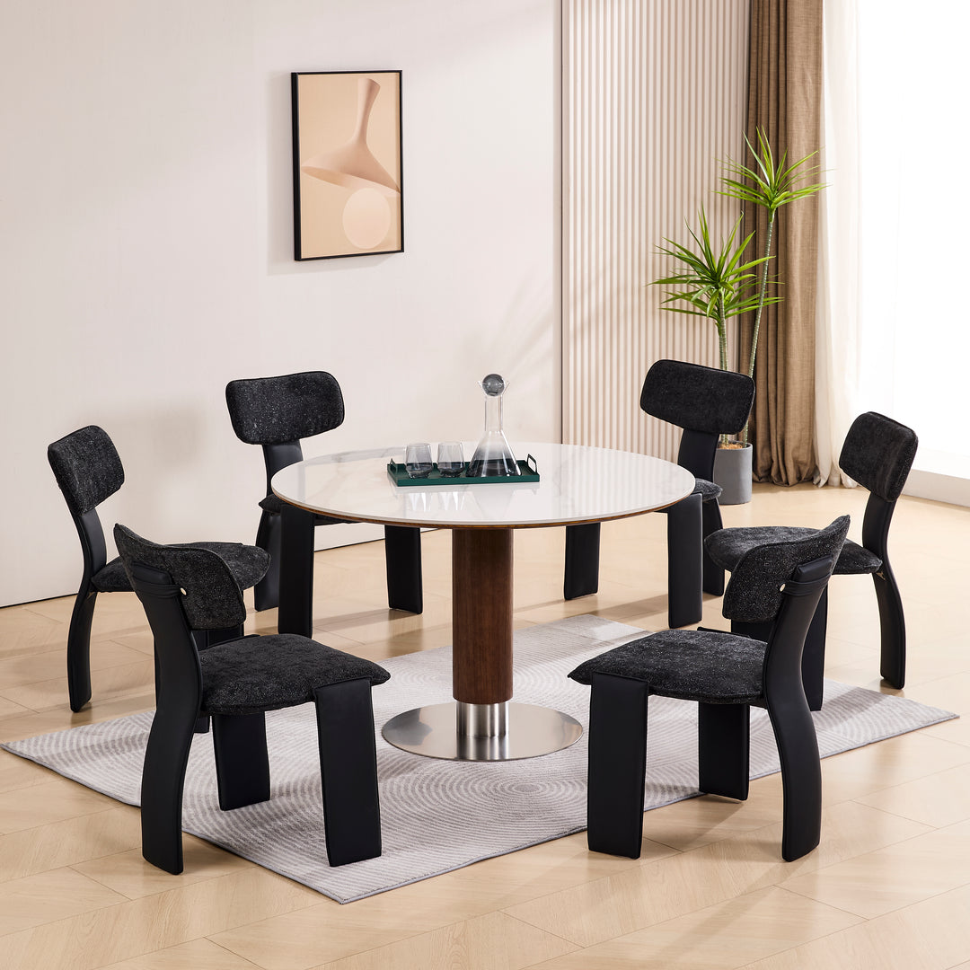 Desk One Halo - Round Dining Table in White Sintered Stone and Walnut Wood