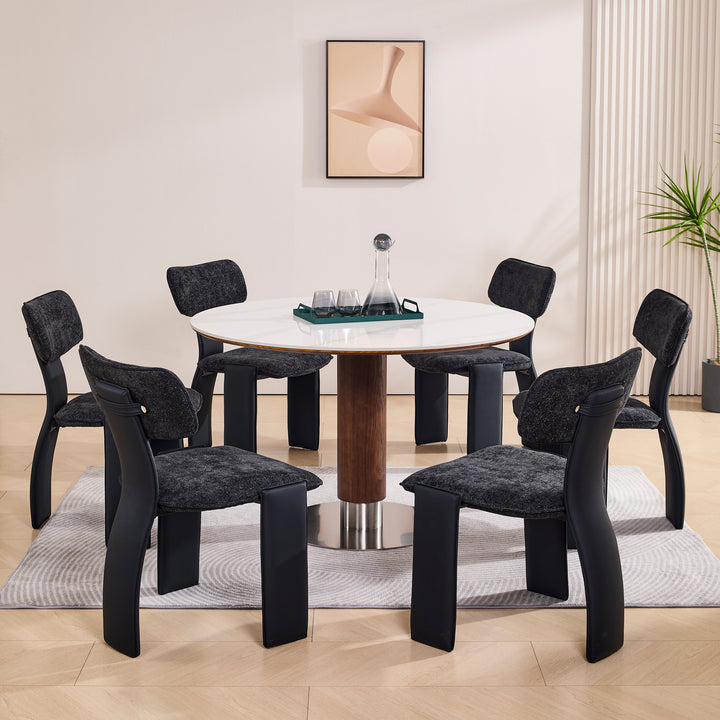 Desk One Halo - Round Dining Table in White Sintered Stone and Walnut Wood