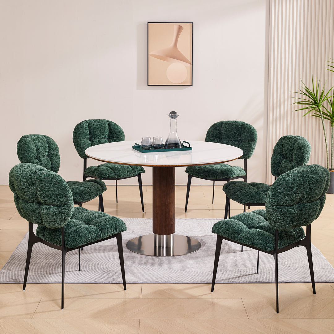 Desk One Halo - Round Dining Table in White Sintered Stone and Walnut Wood