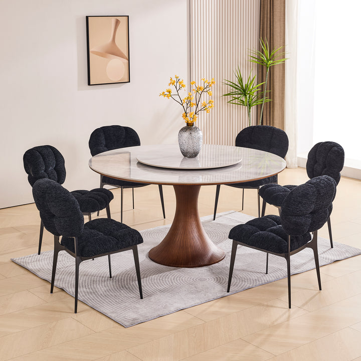 Desk One Clover Dining Chair – Green Chenille and Black Metal Frame