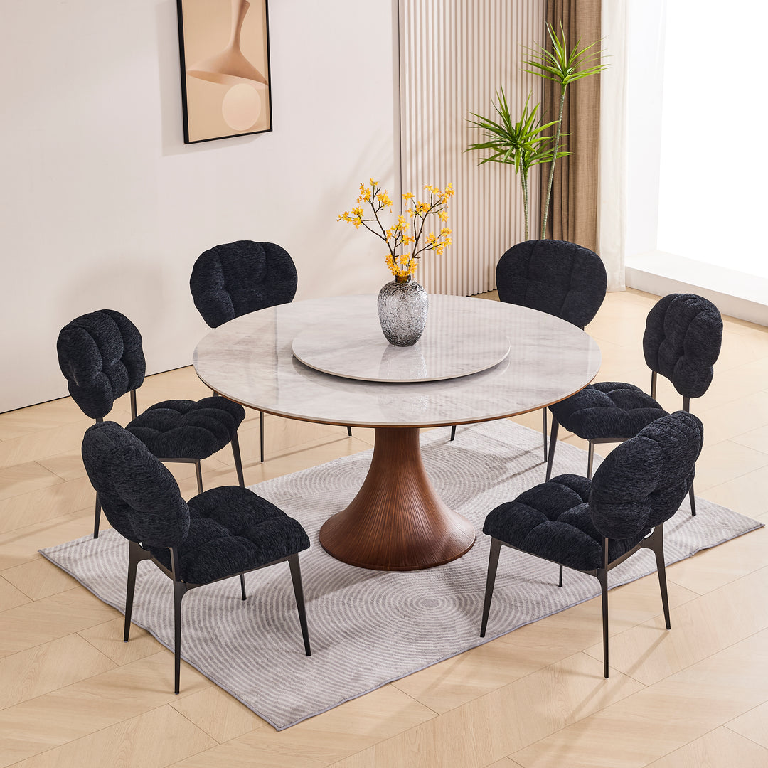 Desk One Aurora - Round Dining Table with Lazy Susan in Grey Sintered Stone and Walnut Wood