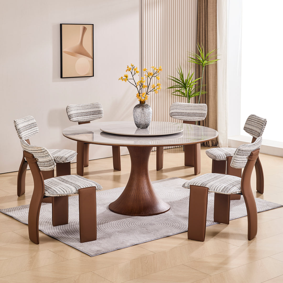 Desk One Pegaso Dining Chair – Textured Fabric Upholstery and Walnut Finish