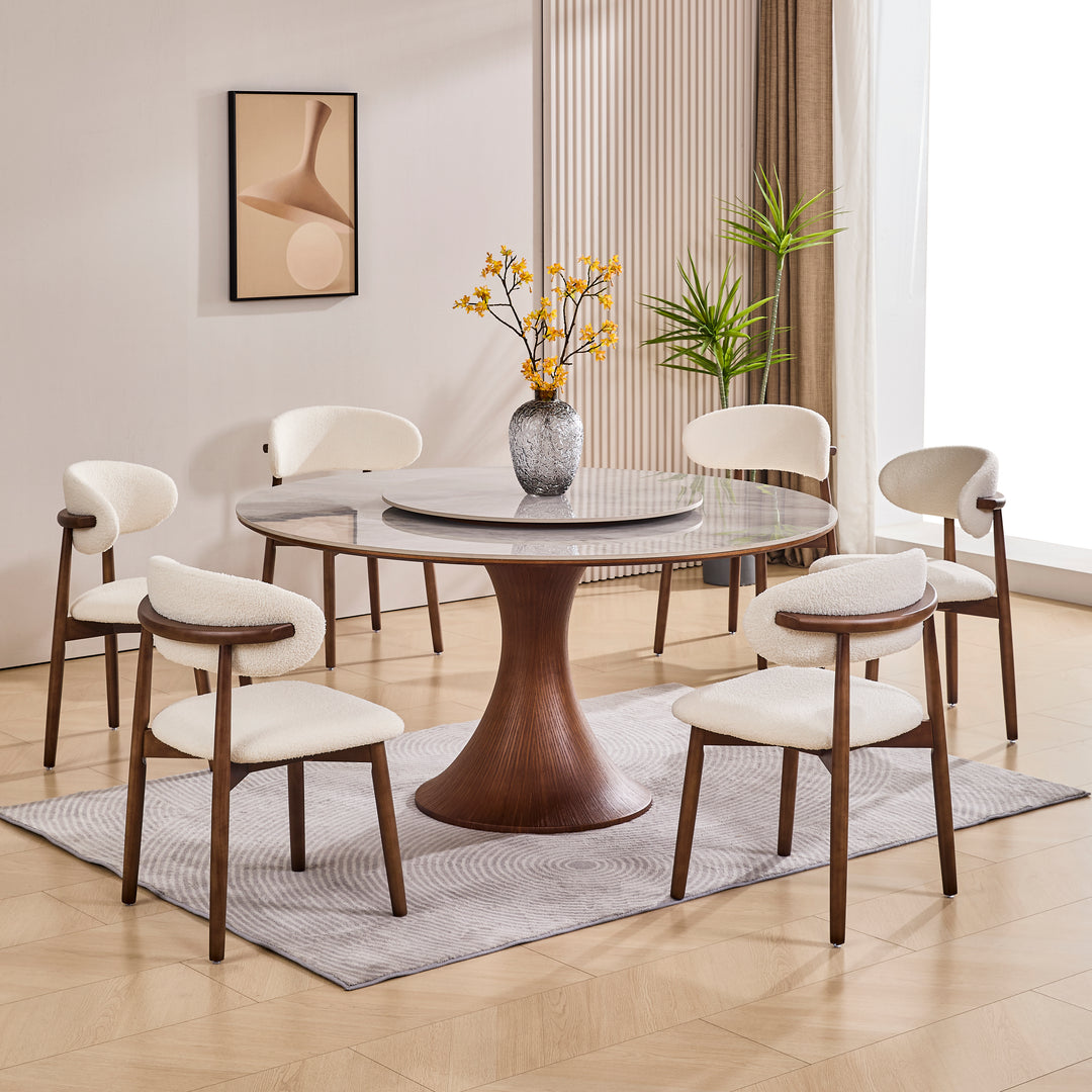 Desk One Aurora - Round Dining Table with Lazy Susan in Grey Sintered Stone and Walnut Wood