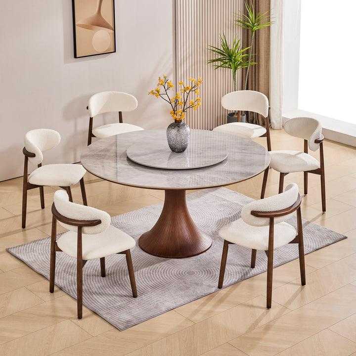 Desk One Aurora - Round Dining Table with Lazy Susan in Grey Sintered Stone and Walnut Wood