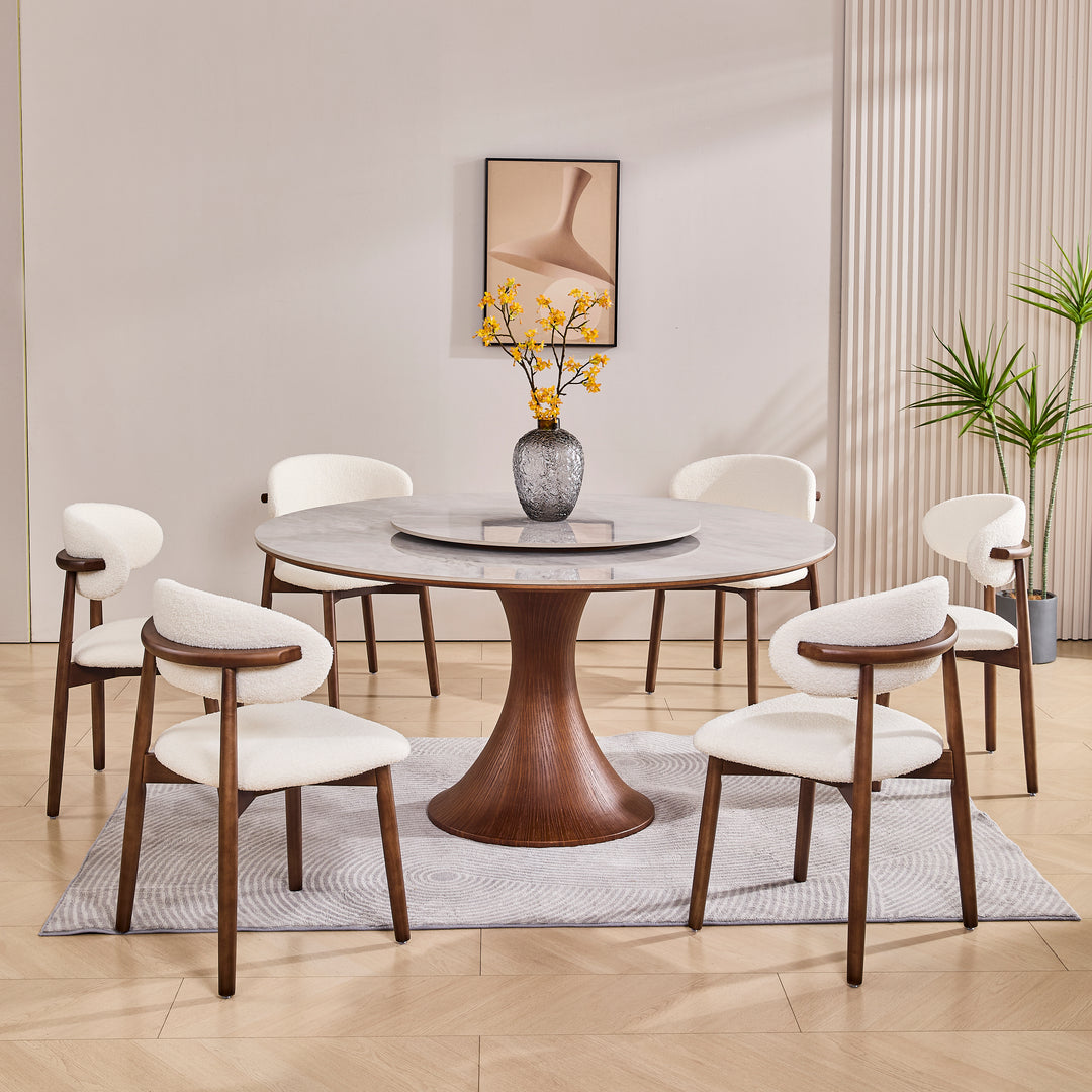 Desk One Aurora - Round Dining Table with Lazy Susan in Grey Sintered Stone and Walnut Wood