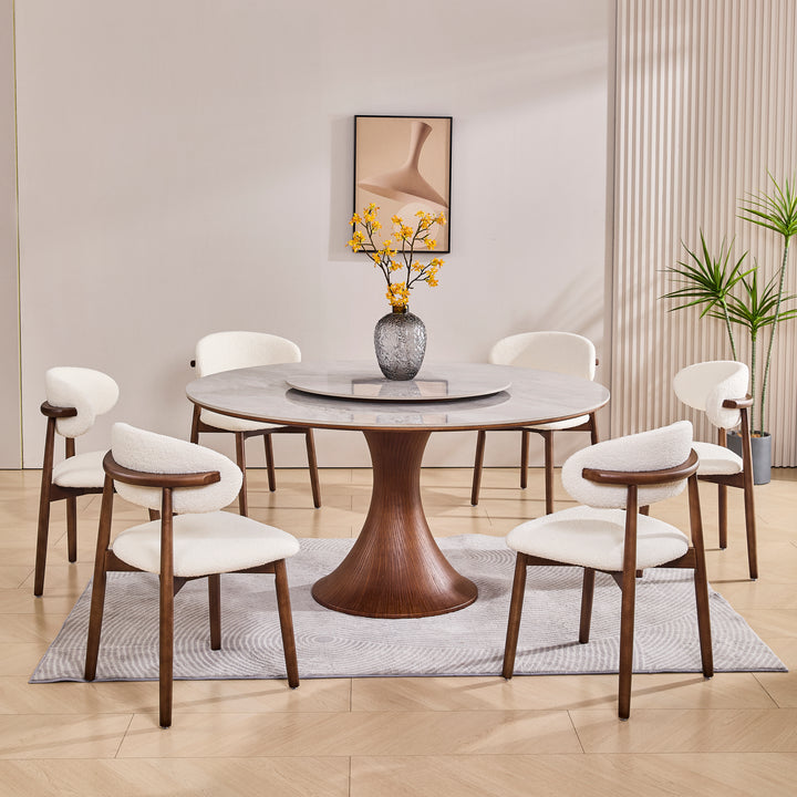 Desk One Aurora - Round Dining Table with Lazy Susan in Grey Sintered Stone and Walnut Wood