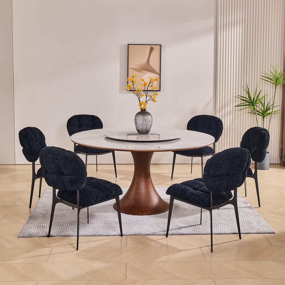 Desk One Aurora - Round Dining Table with Lazy Susan in Grey Sintered Stone and Walnut Wood