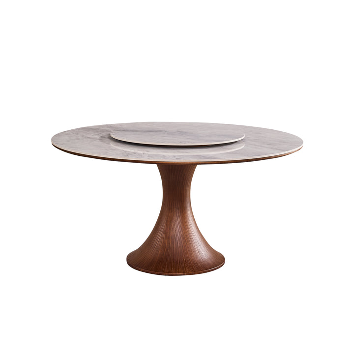 Desk One Aurora - Round Dining Table with Lazy Susan in Grey Sintered Stone and Walnut Wood