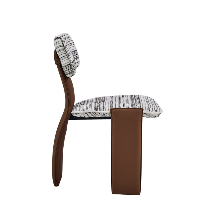 Desk One Pegaso Dining Chair – Textured Fabric Upholstery and Walnut Finish