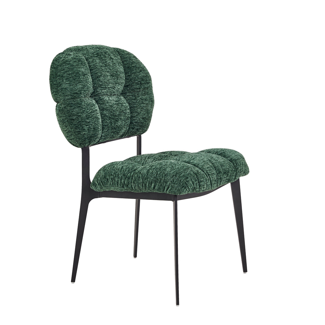 Desk One Clover Dining Chair – Green Chenille and Black Metal Frame