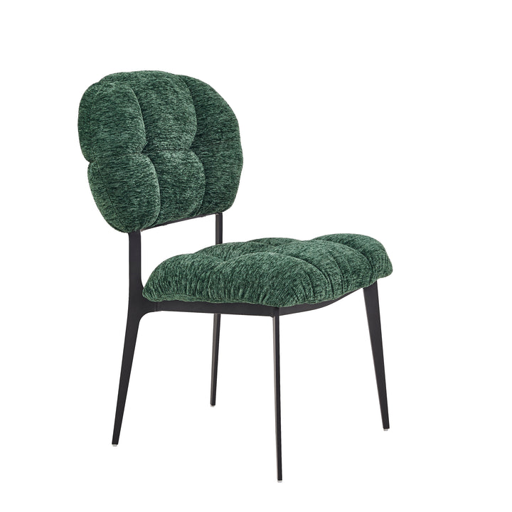 Desk One Clover Dining Chair – Green Chenille and Black Metal Frame