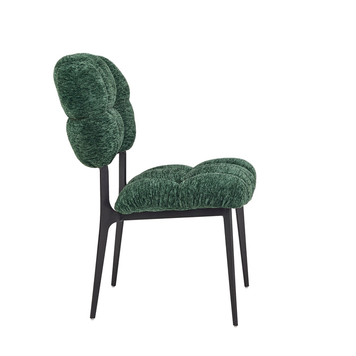 Desk One Clover Dining Chair – Green Chenille and Black Metal Frame