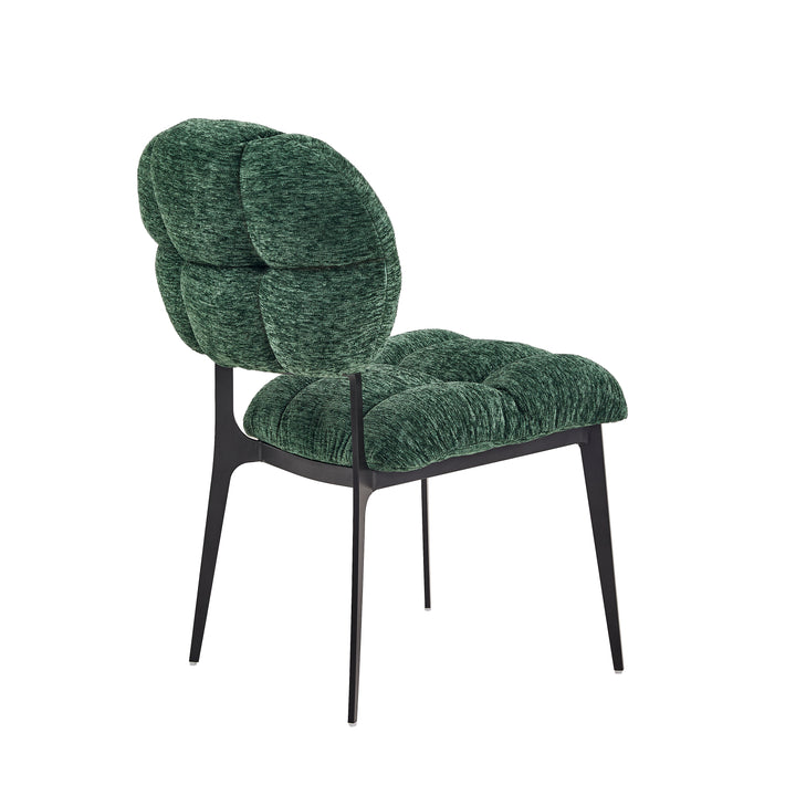 Desk One Clover Dining Chair – Green Chenille and Black Metal Frame