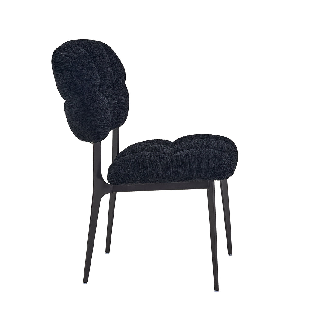 Desk One Clover Dining Chair – Green Chenille and Black Metal Frame