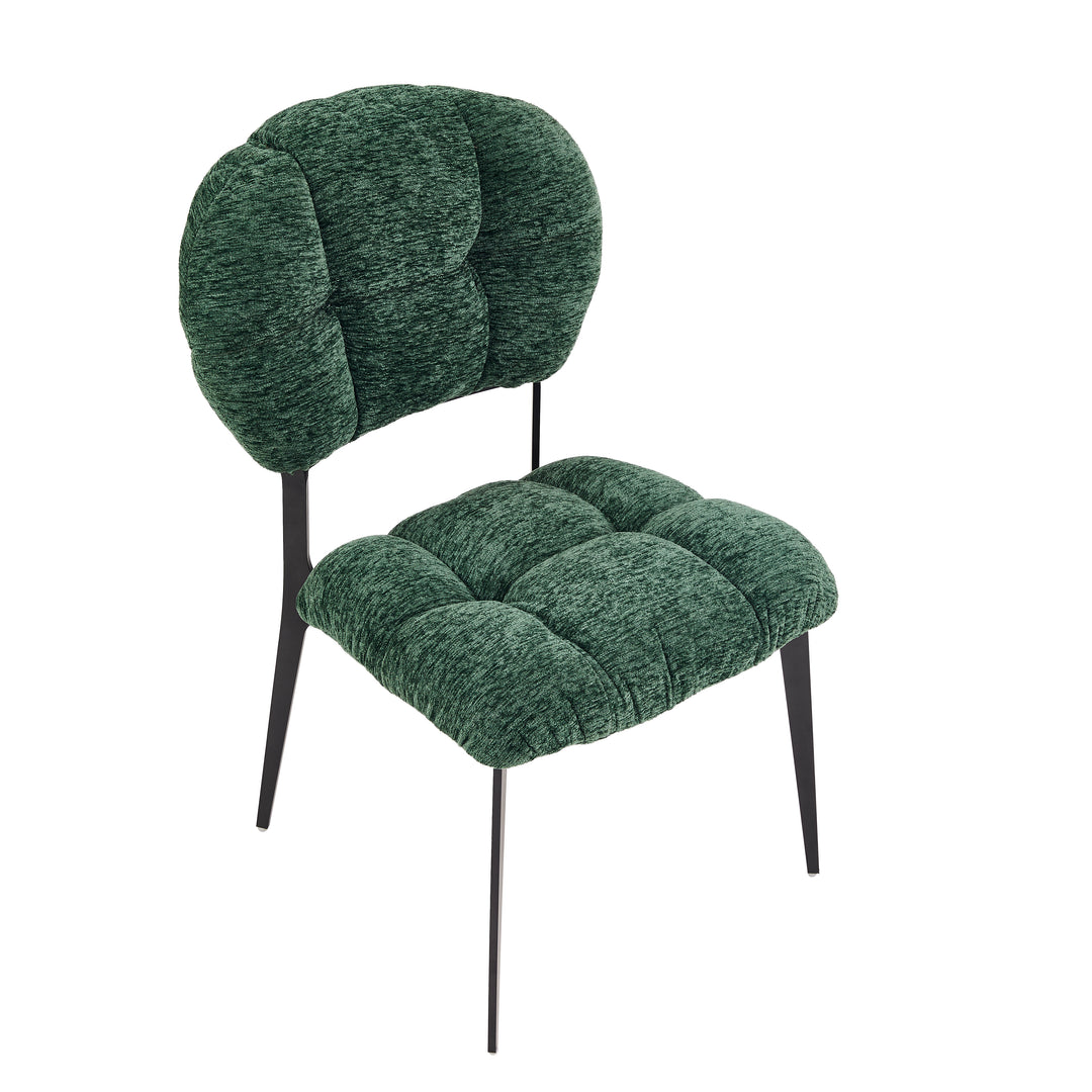 Desk One Clover Dining Chair – Green Chenille and Black Metal Frame