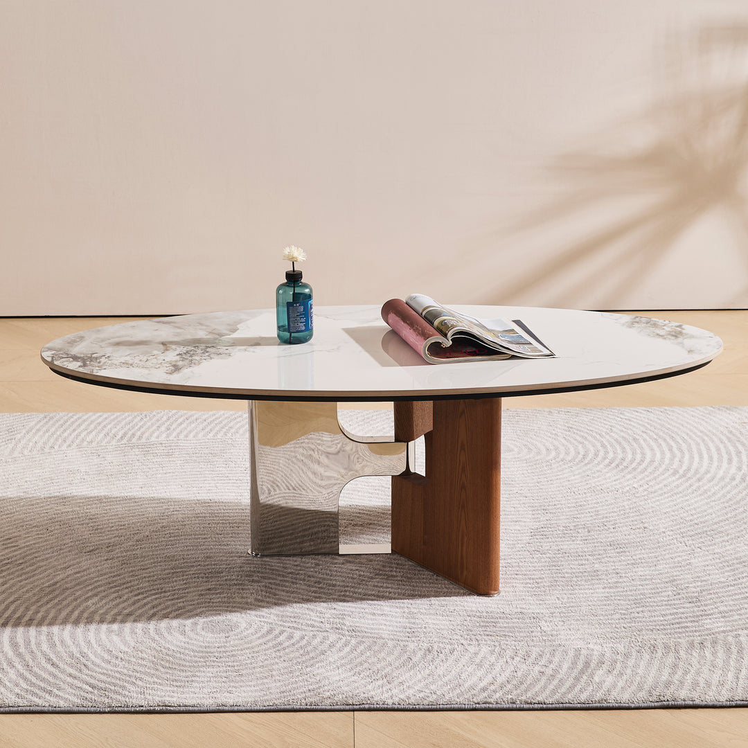Desk One Renzo - White Sintered Stone & Walnut Designer Coffee Table