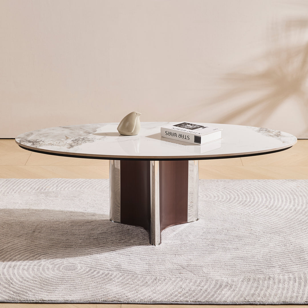 Desk One Renzo - White Sintered Stone & Walnut Designer Coffee Table