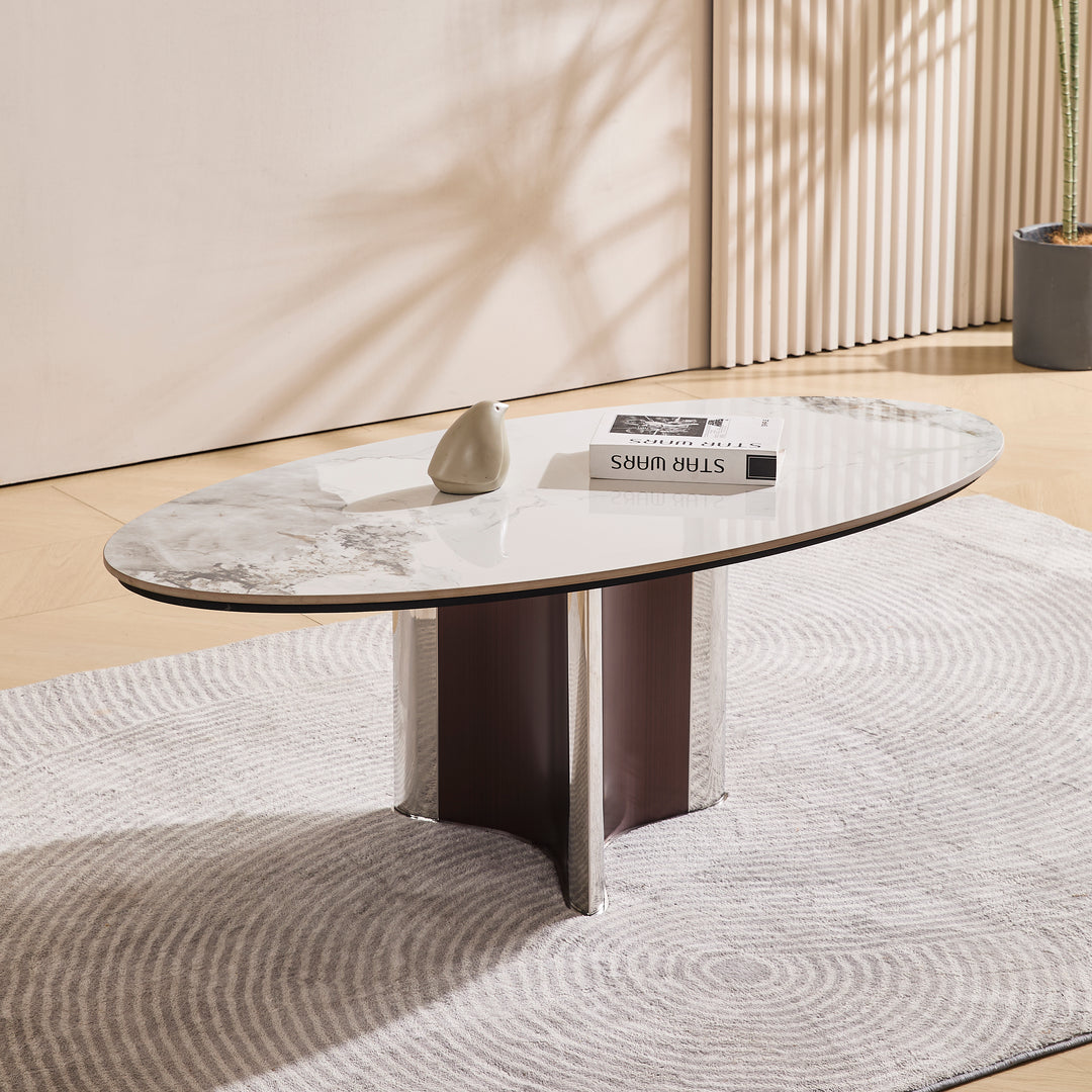 Desk One Renzo - White Sintered Stone & Walnut Designer Coffee Table