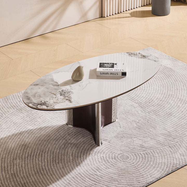 Desk One Renzo - White Sintered Stone & Walnut Designer Coffee Table