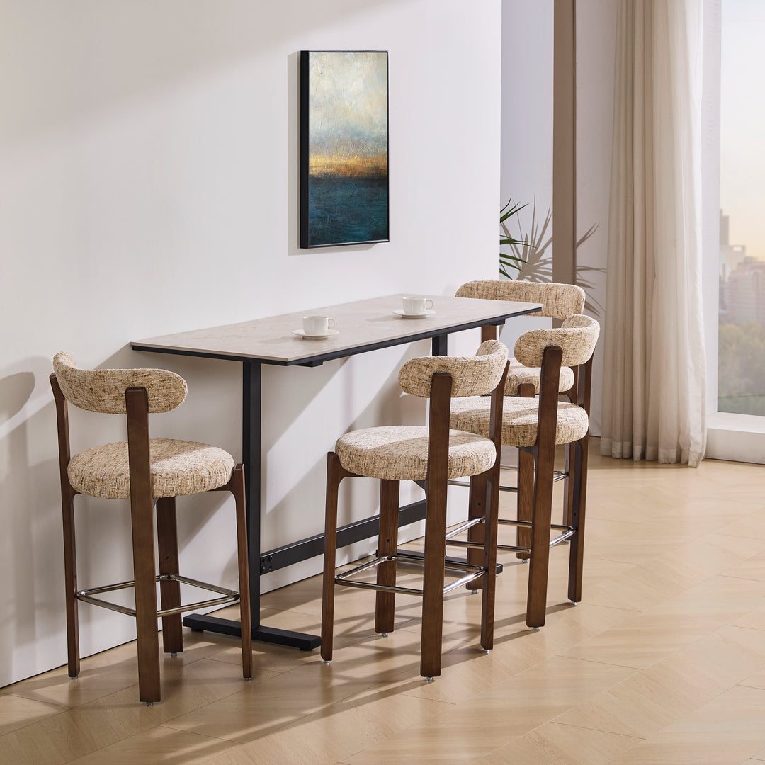 Desk One Arova Stone-Look Bar Table with Black Metal Frame