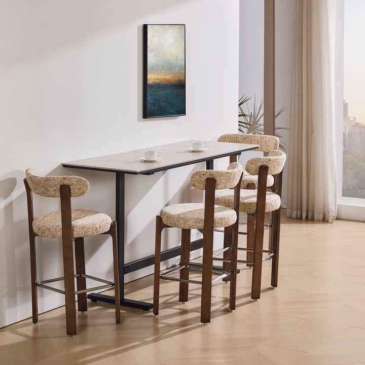 Desk One Arova Stone-Look Bar Table with Black Metal Frame