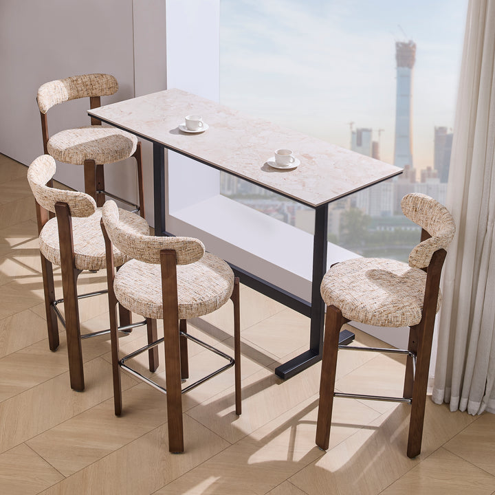 Desk One Arova Stone-Look Bar Table with Black Metal Frame