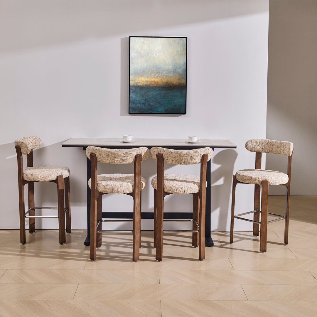 Desk One Arova Stone-Look Bar Table with Black Metal Frame