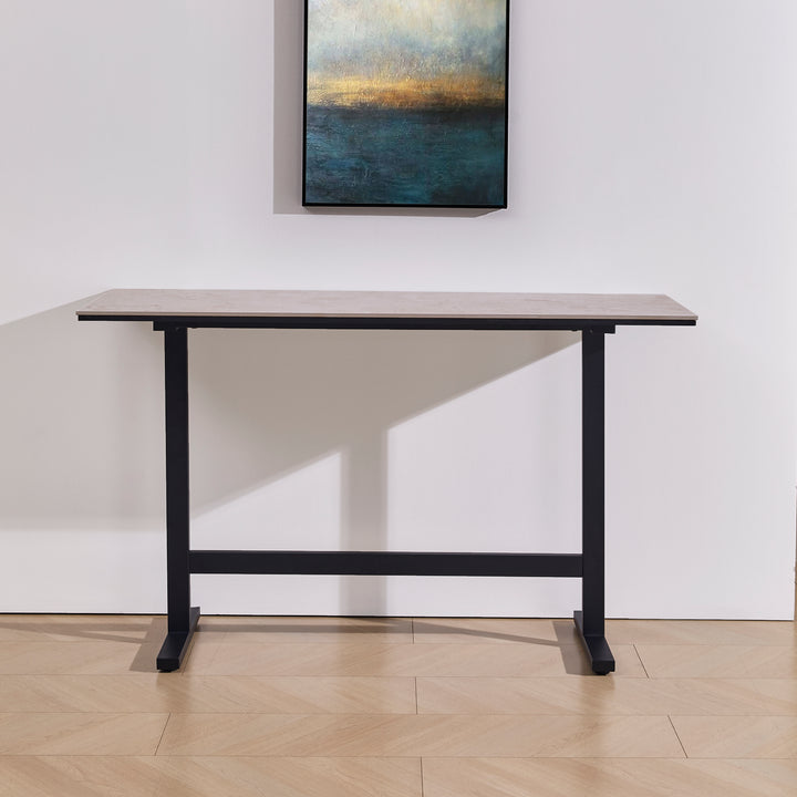 Desk One Arova Stone-Look Bar Table with Black Metal Frame