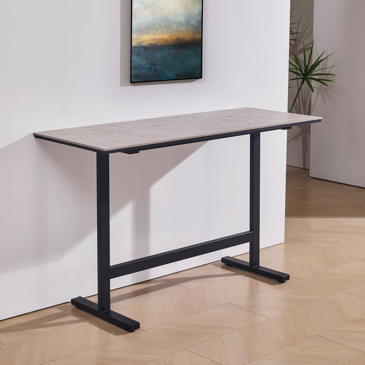 Desk One Arova Stone-Look Bar Table with Black Metal Frame