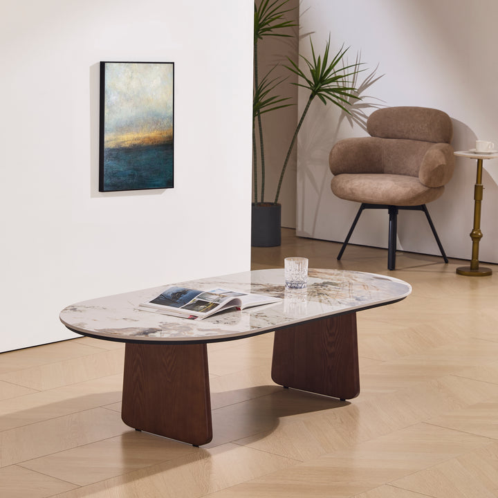 Desk One Calista Oval Marble-Effect Coffee Table