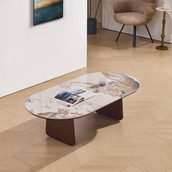 Desk One Calista Oval Marble-Effect Coffee Table