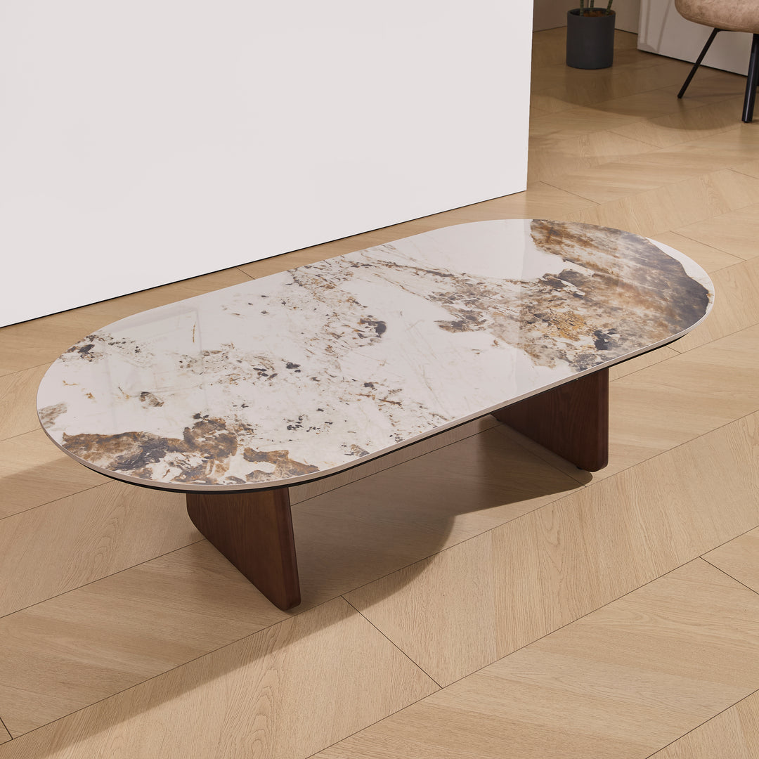Desk One Calista Oval Marble-Effect Coffee Table