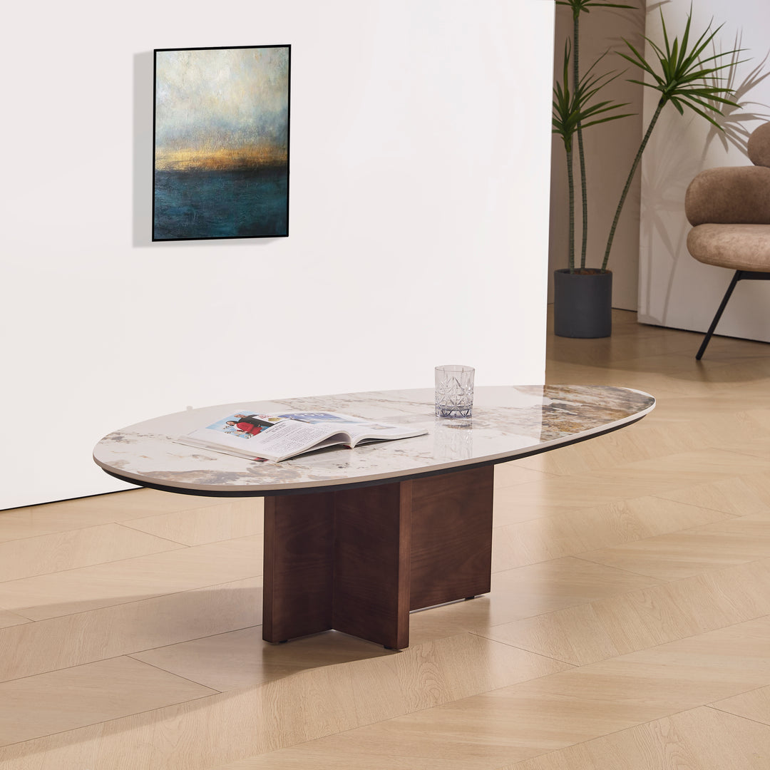 Desk One Varenna Oval Marble-Effect Coffee Table