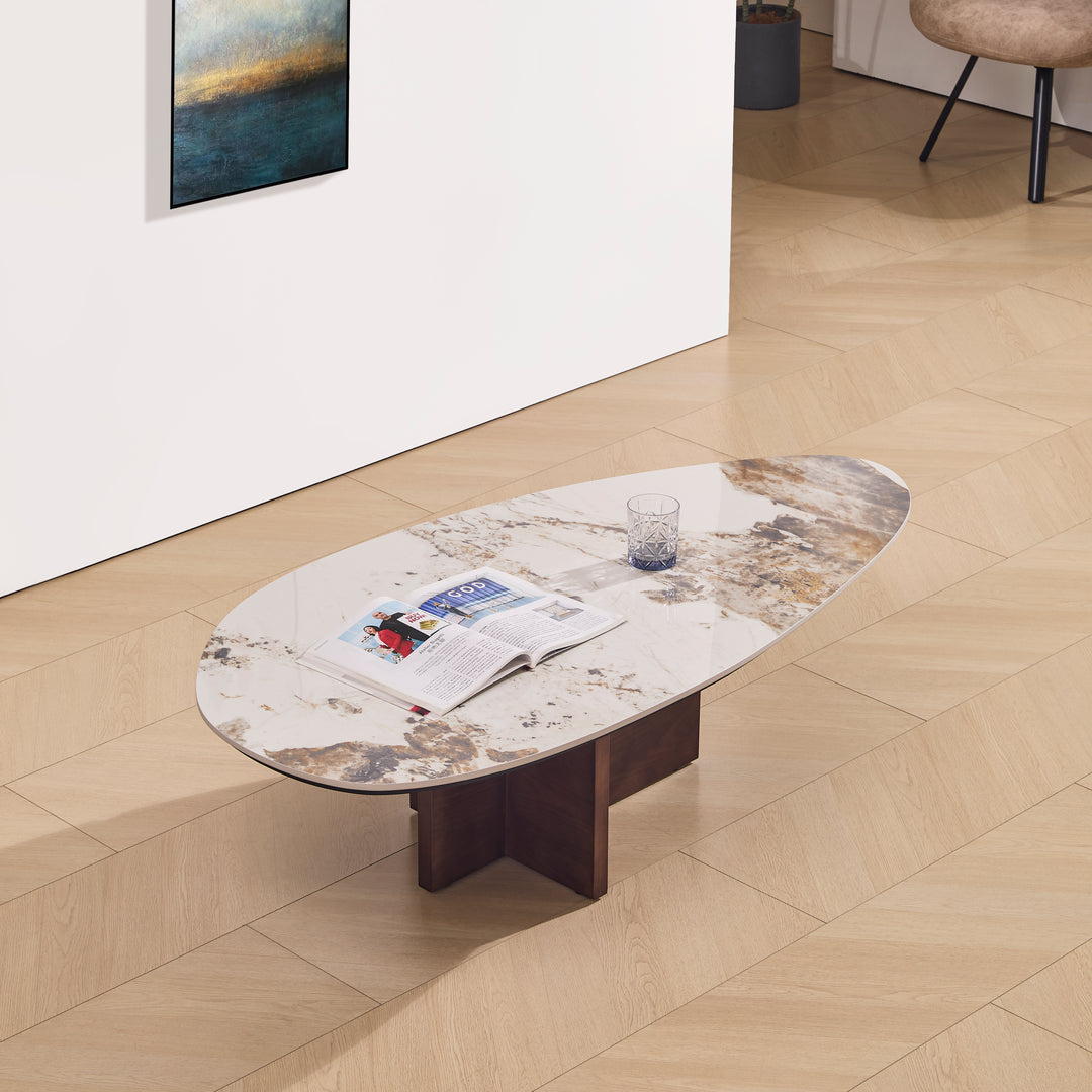 Desk One Varenna Oval Marble-Effect Coffee Table
