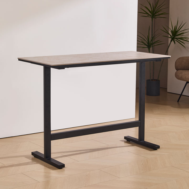 Desk One Arova Stone-Look Bar Table with Black Metal Frame