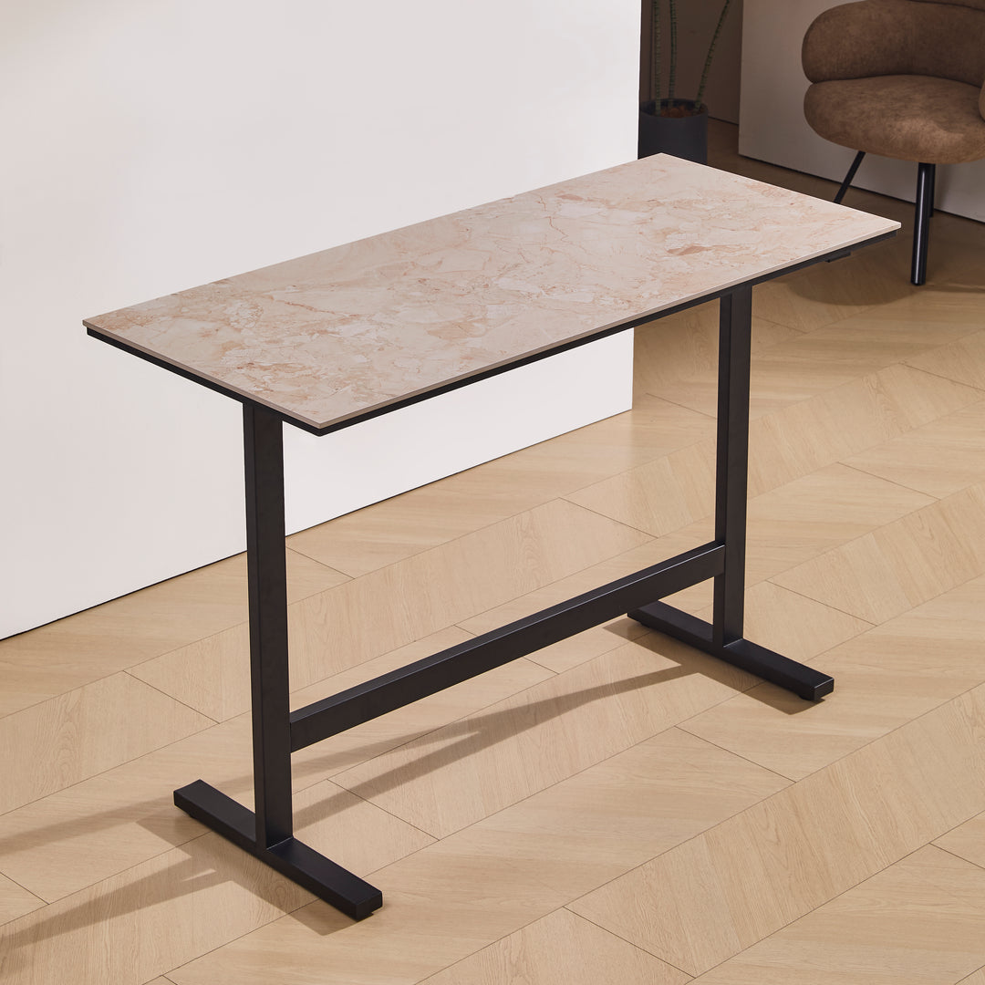 Desk One Arova Stone-Look Bar Table with Black Metal Frame