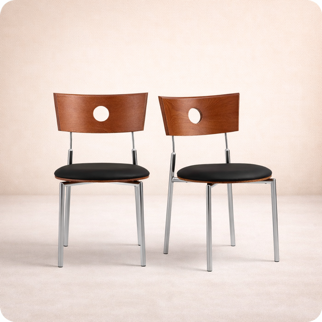 2. Desk One Holiday Chair – Wood Backrest with Cut-Out & PU Leather Seat