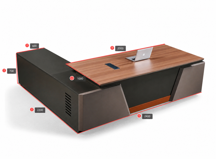 Desk One S901 - L-Shaped Executive Corner Desk with Storage, Drawers and PC Compartment in Teak Grey