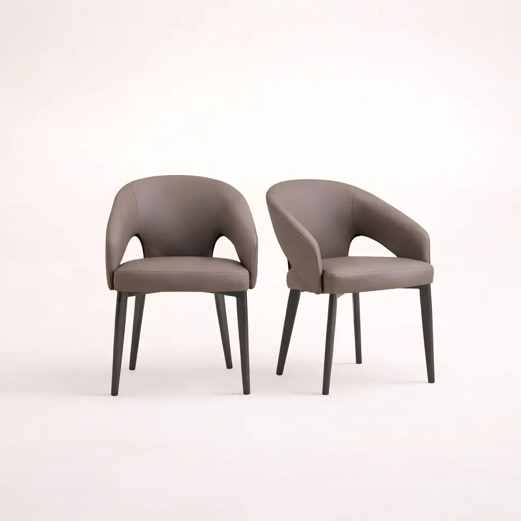 Desk One OliMaré - Curved PU Leather Semi-Armrest Dining Chair in Cream and Taupe