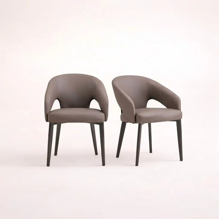 Desk One OliMaré - Curved PU Leather Semi-Armrest Dining Chair in Cream and Taupe