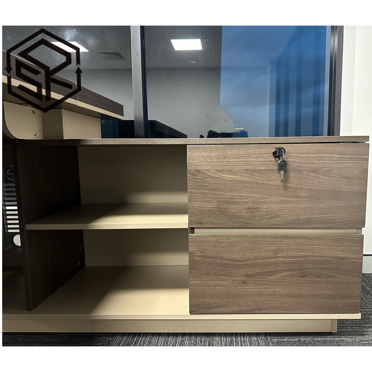 Corner desk with side cabinet/ corner work station/ L shaped desk k601 Rose Wood