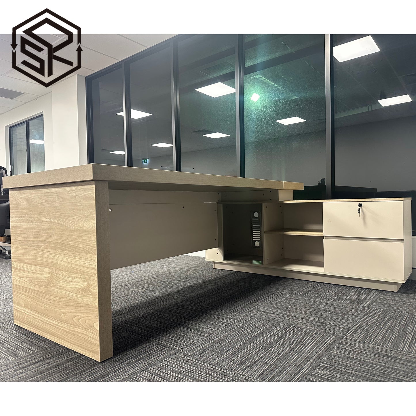 Corner desk with side cabinet/ corner work station/ L shaped desk k601 Nika Grey
