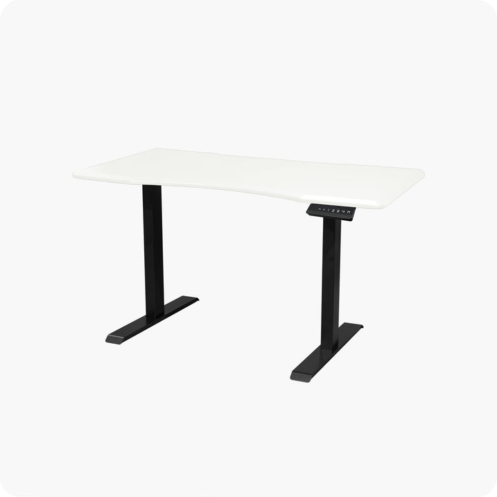Desk One C-Series - Dual Motor Triple Stage Sit-Stand Desk with Curved E0 MDF Tabletop in Pearl White and Gray