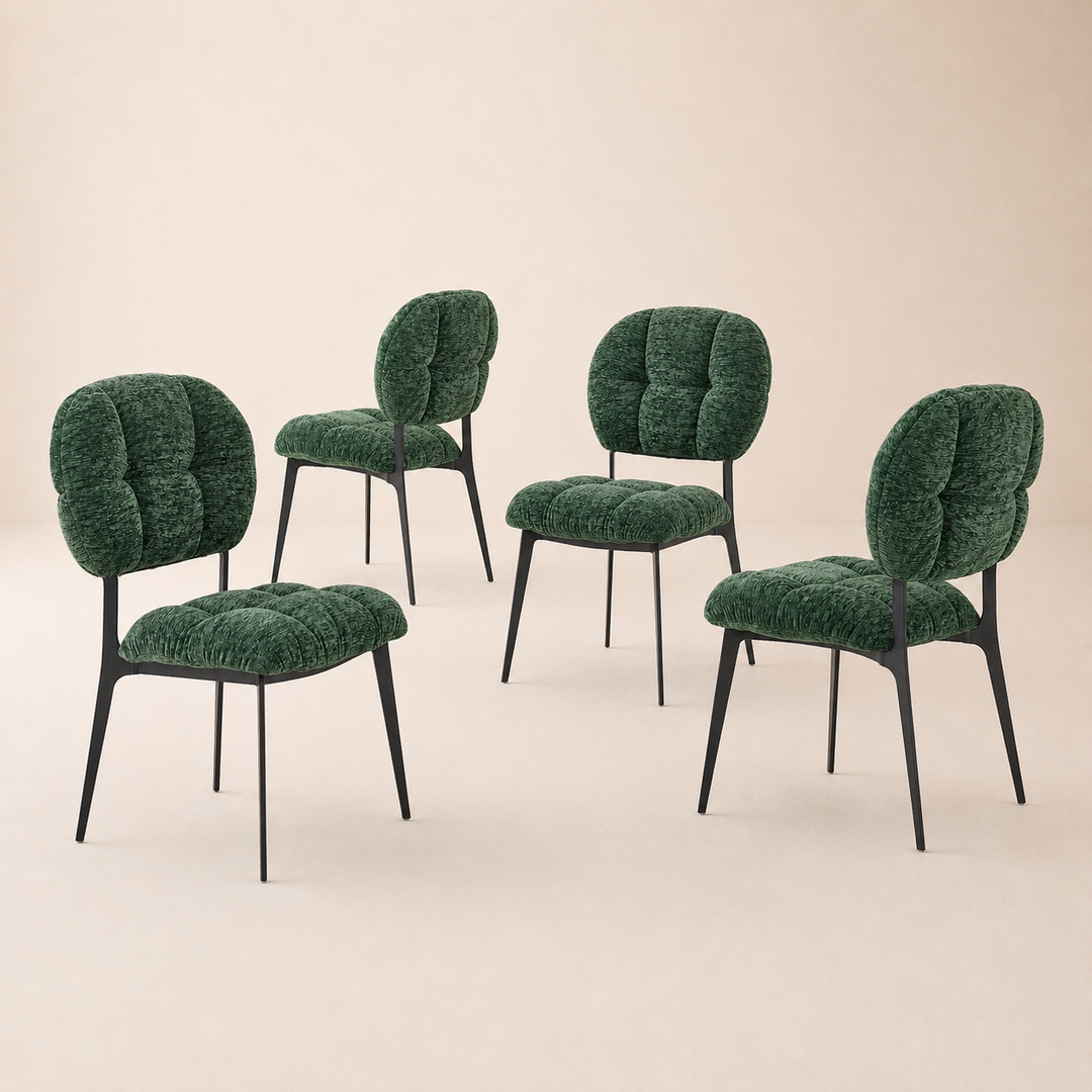 Desk One Clover Dining Chair – Green Chenille and Black Metal Frame